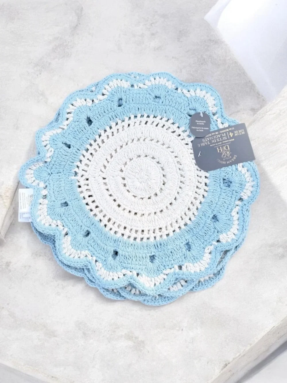 Blue and White Crochet table placemats set of 4